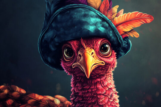 whimsical turkey wearing mathematical pi hat