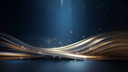 Obraz premium Golden wave with sparkles on deep blue background