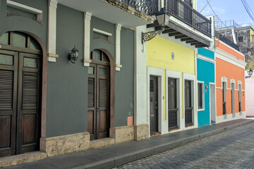 colorful colonial building details (close up window door entrance painted facade) old san juan...