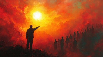 Fototapeta premium Dramatic Sunset with Silhouetted Figures