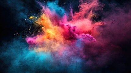 Fototapeta premium Bright Holi paint powder clouds erupt into a burst of color, capturing the vibrant spirit of celebration.