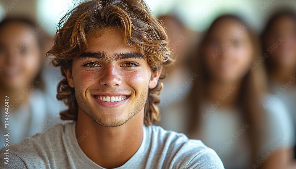 Poster smiling child looking at camera in classroom portrait generated by ai
