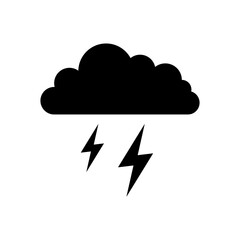 Cloud and lightning icon. Black silhouette. Front side view. Vector simple flat graphic illustration. Isolated object on white background. Isolate.