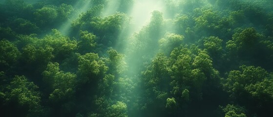 Obraz premium Aerial view of a lush tropical rainforest featuring a vibrant, dense canopy teeming with diverse greenery and natural beauty