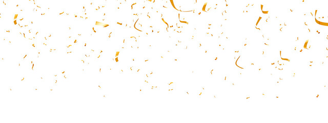 falling gold confetti and streamers seamless pattern on transparent background