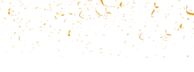 falling gold confetti and streamers seamless pattern on transparent background
