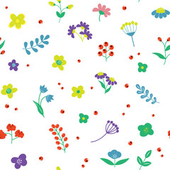Floral summer pattern. Plant background for fashion, tapestries, prints, decor, textile. Different colorful flowers. Seamless pattern