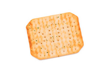 Crispy Salted Cracker with Greens - Isolated on White. Easy Snack - Isolation