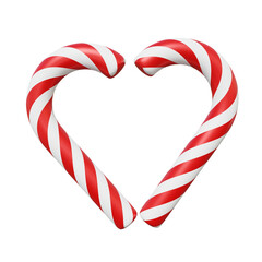 Obraz premium Candy cane heart icon symbol happy merry christmas colorful design on isolated background. presentation love holiday season design elements. 3d rendering illustration