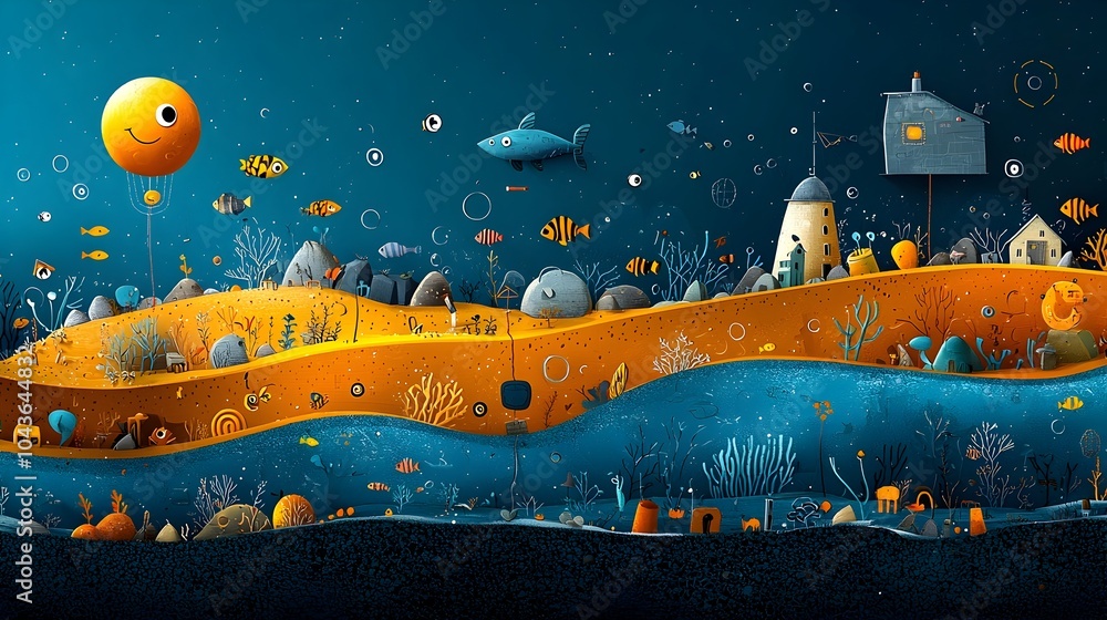 Aufkleber Captivating cross section showcasing the intricate layers and diverse marine habitats of the ocean including vibrant coral reefs fish populations and the mysterious deep sea environments