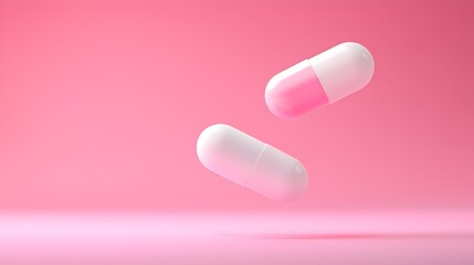 Wellness Capsules Floating Against a Soft Pastel Orange-Pink Background - Ideal for Medicine, Health, and Wellness Concepts