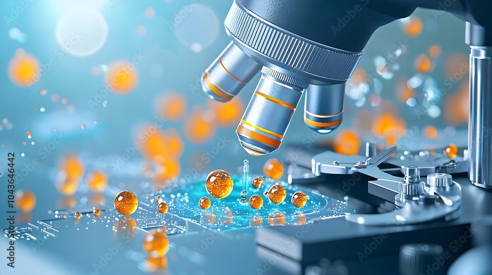 Poster closeup examination of a liquid drop on a glass microscope slide showcasing the detailed patterns an