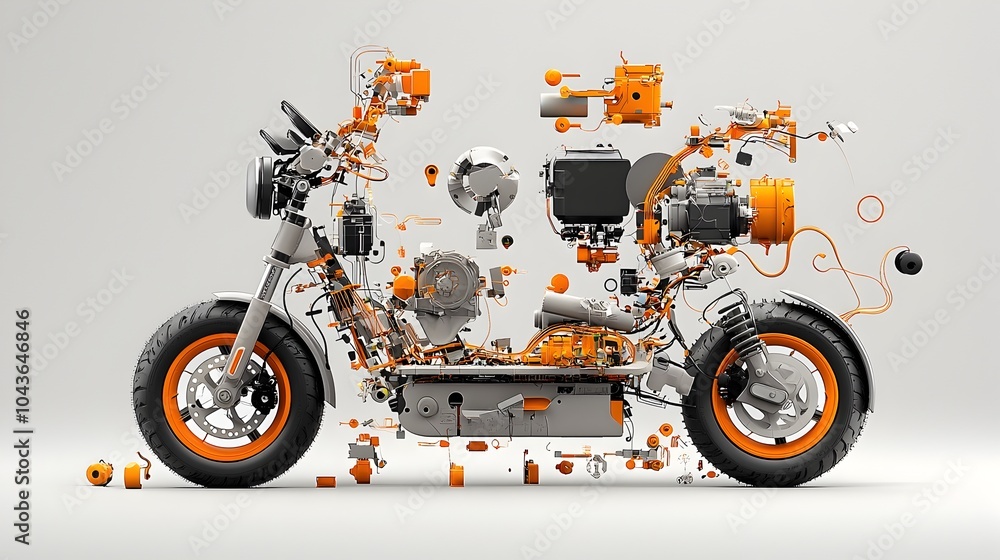 Poster comprehensive cross section view of an electric scooter showcasing the intricate details of its inne