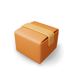 Fototapeta premium 3D carton packaging box isolated on white. Render cardboard package with cover. Postal pack. Carton delivery packaging. Presentation, gift transportation and logistics. Vector illustration