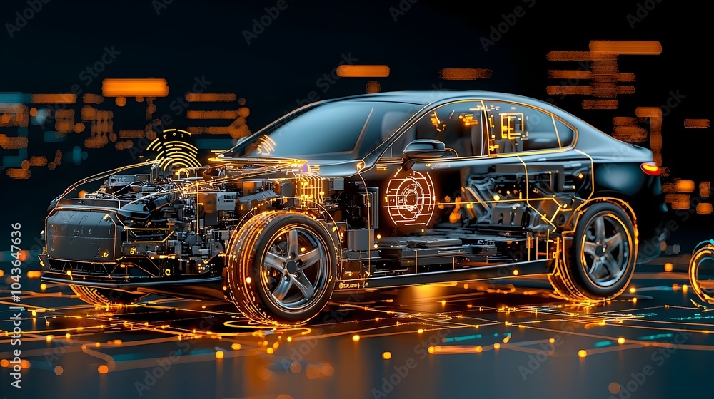 Fototapete cross section diagram showcasing the interior components and advanced features of a self driving ele