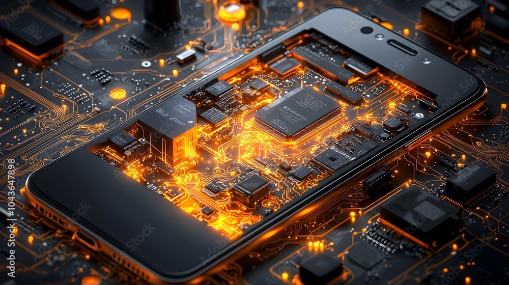 Aufkleber cross section of a smartphone revealing the internal chips circuits and battery layers that power th