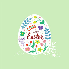 Happy Easter floral banner, poster, greeting card. Trendy Easter design with flowers, eggs. cartoon