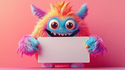 Fototapeta premium Colorful 3D Monster Character with Big Head and Arms
