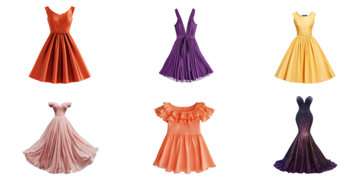 Set of difference design of woman dress and gown isolated on white background