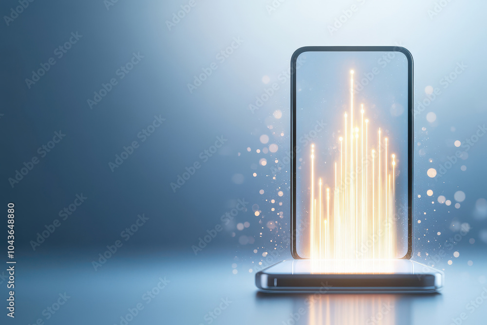 Aufkleber smartphone with glowing data visualization with blurry background, showcasing modern technology and 