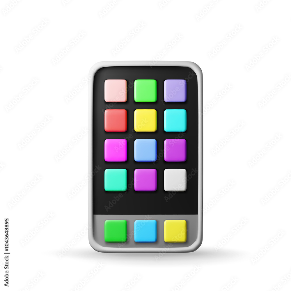 Poster 3d smartphone with ui icons isolated. render front view smart phone icon. 3d telephone with applicat