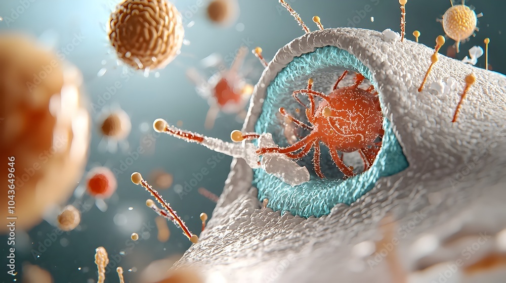 Poster detailed 3d cross section highlighting the key internal structures and organelles of a biological ce