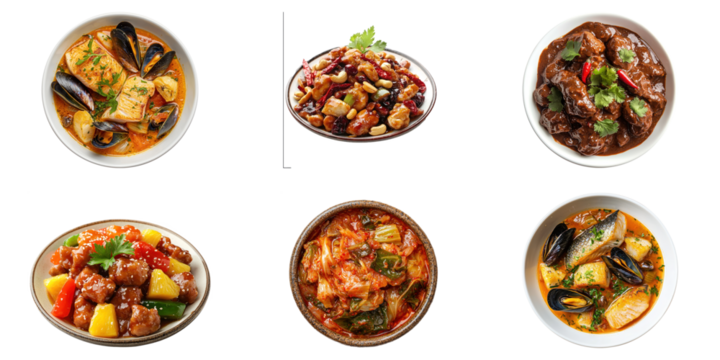 set of difference dishes isolated on white background