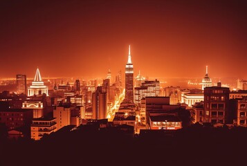 The night view is presented in sepia tones giving it a vintage a