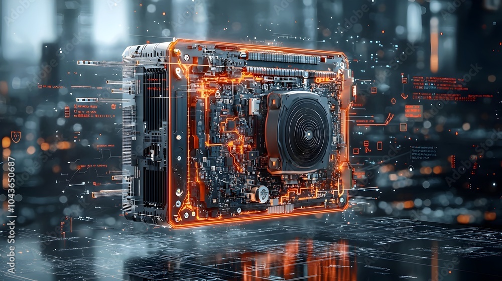 Leinwandbilder Detailed 3D cross section rendering of the internal hardware components of a gaming console including graphics cards processors cooling fans and other electronic circuitry