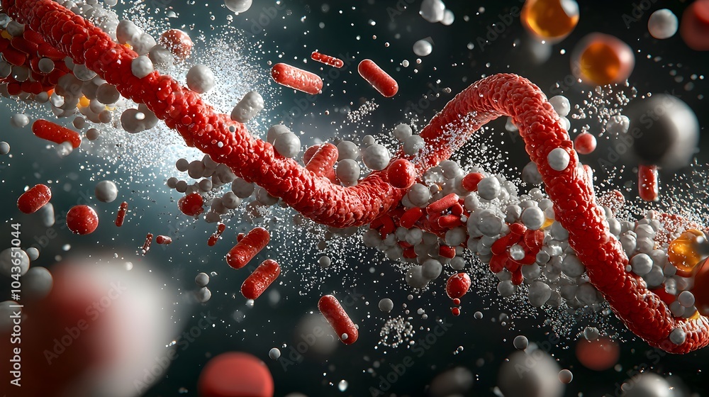 Poster Detailed 3D cross section showcasing the intricate structure and interactions within a DNA molecule the genetic blueprint of life