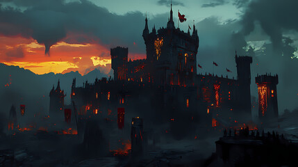 Obraz premium The dark castle after the battle. Sky Fortress. Illustration