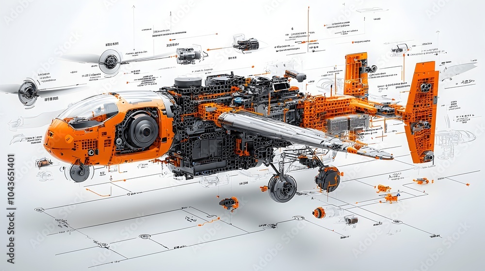 Poster Detailed 3D Cross section View of a Sophisticated Drone Showcasing its Internal Motors Sensors and for Aerial Technology and Engineering Purposes