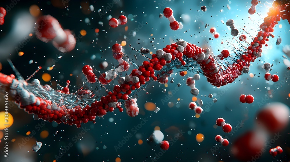 Poster detailed 3d cross section visualization of a dna strand revealing the intricate molecular structure 