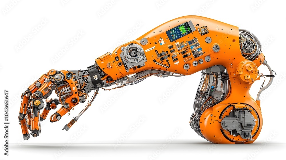 Poster detailed 3d cross sectional view of an advanced industrial robot showcasing its intricate mechanical