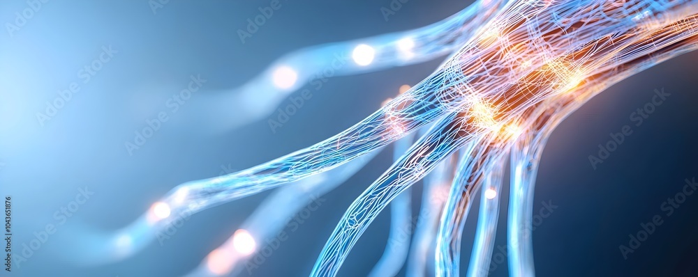 Poster illuminated optic nerve with intricate pathways - high-tech scientific visualization in digital glow