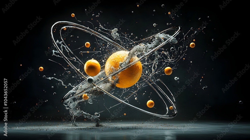 Fototapete detailed cross section depicting the internal structure of an atom highlighting the nucleus orbiting