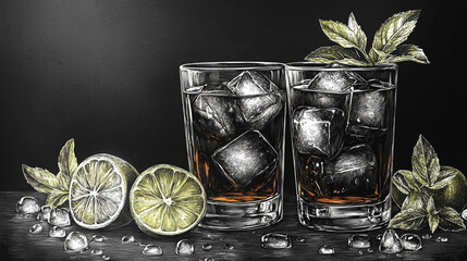 Engraving Vector Illustration of Sambuca How to Drink Instructions in English