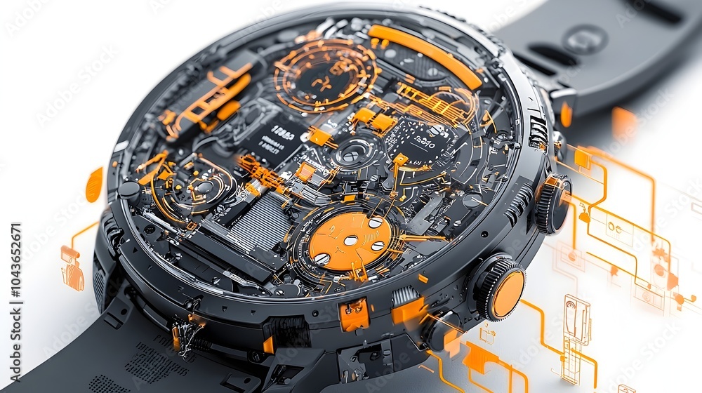 Fototapete detailed cross section of a cutting edge smartwatch showcasing advanced components and sensors for c