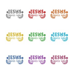 Jesus Loves You religion icon isolated on white background. Set icons colorful