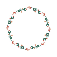 Christmas wreath cartoon holly berries frame decorations elements 