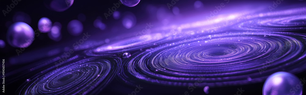 Sticker purple abstract glowing light effect circles with sparkles on black background. abstract background 