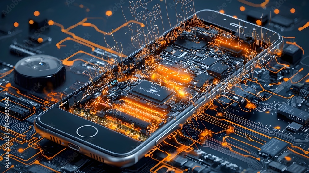 Fototapete detailed cross section view of a smartphone showcasing the intricate internal structure with circuit