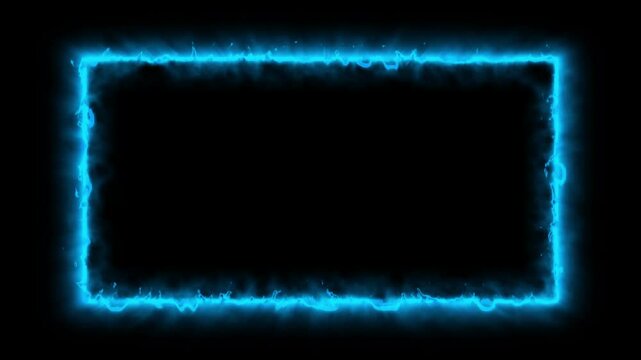 A glowing neon rectangle fire text frame with light animation. Border frame concept sign.