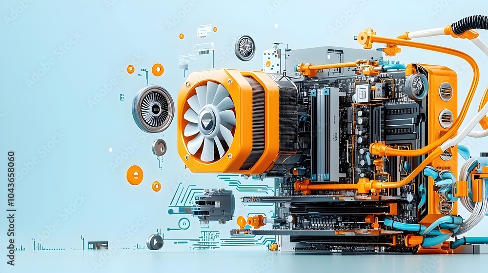 Fototapete Detailed cross section view showcasing the intricate interior components of a cryptocurrency mining rig including GPU arrays power supplies