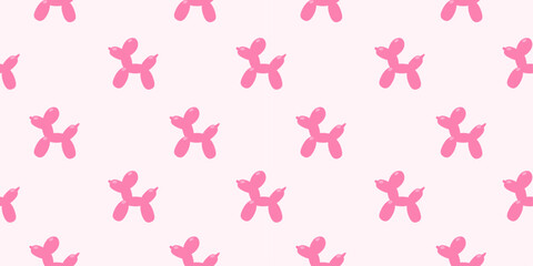 Seamless pattern with pink colored balloons twisted in shape of dog. Modern design print, inflatable pet background for wallpaper, fabric, textile, wrapping paper, backdrop. Vector