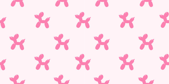 Seamless pattern with pink colored balloons twisted in shape of dog. Modern design print, inflatable pet background for wallpaper, fabric, textile, wrapping paper, backdrop. Vector