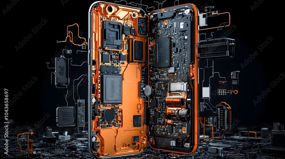 Poster detailed cross sectional view of the internal components and structure of a smartphone revealing the