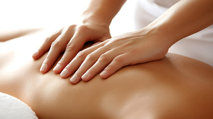 therapists hands skillfully massage clients back, providing relaxation and relief. soothing touch promotes well being and comfort during session