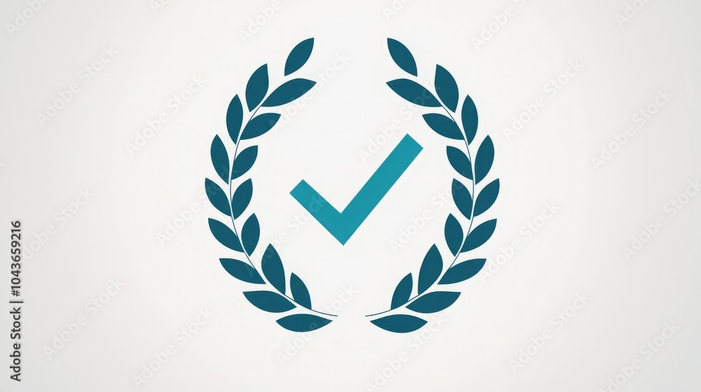 Poster Minimalistic success icon with a laurel wreath and checkmark. 