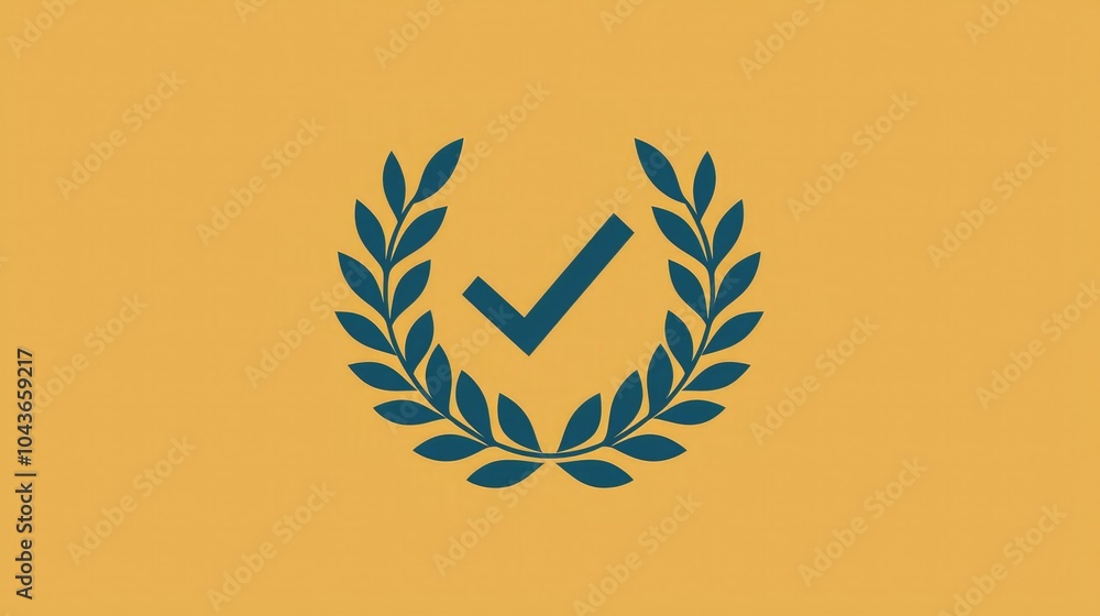 Poster Minimalistic success icon with a laurel wreath and checkmark. 